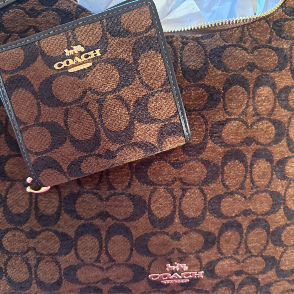 Ella Shoulder Bag In Signature Chenille and matching wallet